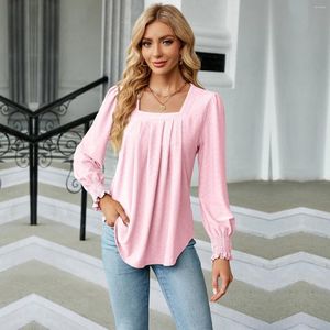 Damesblouses 2023 Mode Vrouw Blouse Shirts Voor Vrouwen Stijlvolle Lange Mouw Vierkante Hals Roze Vrouwelijke Tops Chiffon Herfst Kleding