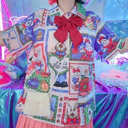 Women's Blouses 2023 Harajuku Fairy Tale Vintage Cute Cartoon Button Up Shirt Japan Kawaii Girl Anime Blouse Dames Tops Summer Large