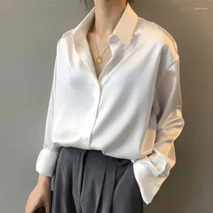 Damesblouses 2023 Koreaanse SilkBlouse Mode Button Up Satijnen Shirt Vintage Witte Shirts Met Lange Mouwen Tops Kantoor Dames Elegante Dames