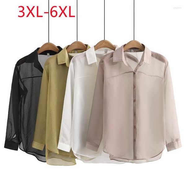 Blouses pour femmes 2023 dames printemps été grande taille hauts pour femmes grand bouton à manches longues crème solaire chemise 3XL 4XL 5XL 6XL