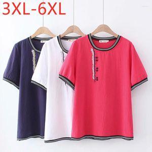 Blouses Femmes 2023 Dames Été Plus Taille Tops Pour Femmes Grand Chemisier À Manches Courtes Lin Rouge Blanc Bleu Chemise De Broderie 3XL 4XL 5XL 6XL