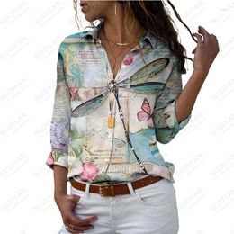 Chemisiers pour femmes, chemise papillon libellule imprimée en 3D, mignon, Style décontracté, tendance, ample, 2023