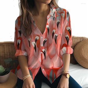 Chemisiers pour femmes 2023 Chemise à manches longues Flamingo Imprimé en 3D Mode Tempérament esthétique simple