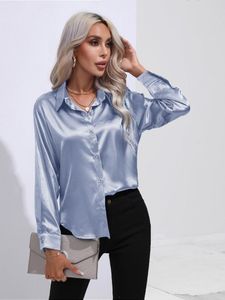 Women's Blouses 2023 Poplin Spring/Summer Shirt Casual Fashion Simplicity Tops Solid Long Sleeved Lapel Collar