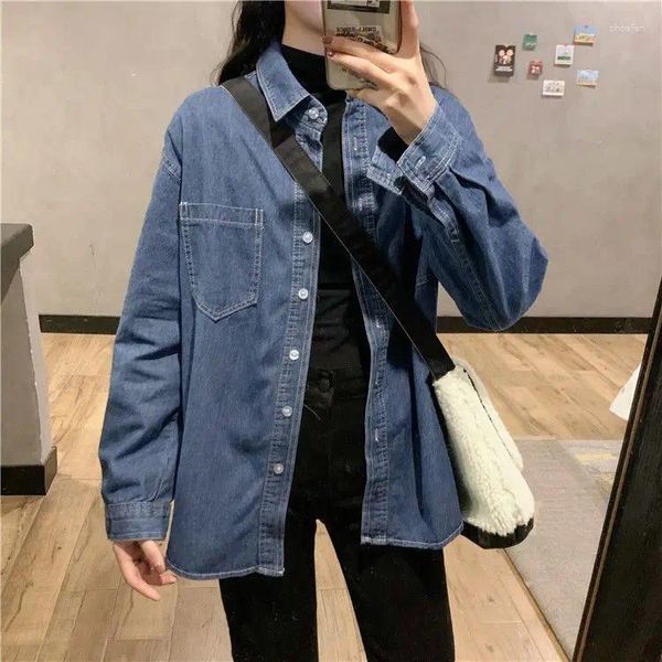 Blusas de mujer 2023 Retro Camisa de manga larga Chaqueta vaquera Primavera Otoño Coreano Suelto Y2k Moda Corea Tops Tallas grandes Blusa Estilo Mujer