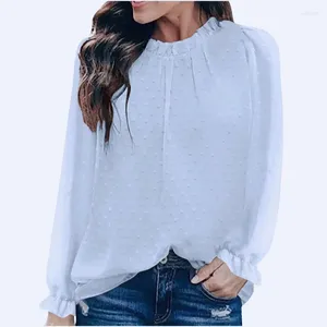 Blouses pour femmes 2023 Col rond Chemise à manches longues Chemisier en mousseline de soie Vêtements de mode Automne et hiver Vêtements amples décontractés Blusas 23883