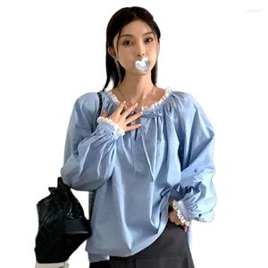 Women's Blouses 2023 shirts en Royal Blue Lesbian Lace Up Pullover Sweet Round Round Round Round Round Round