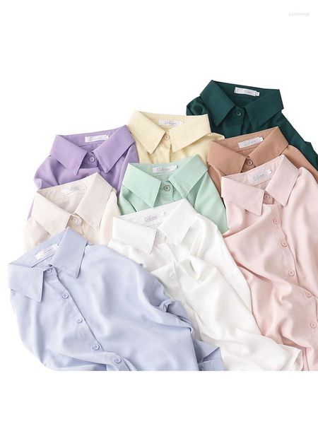 Damenblusen 2023 Hemden Knopf Cardigan Revers Top Büro Damen Lose Langarm Übergroßes Hemd Damen Vintage Casual Tunika Blusas