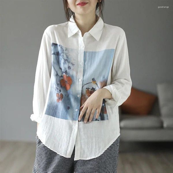 Blouses pour femmes 2023 printemps et automne mode tendance décontracté haut ample Simple banlieue Art rétro imprimé polyvalent chemise Cardigan