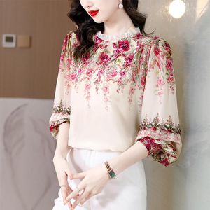 Blouses pour femmes 2023 printemps automne élégant mode chemise en soie Vintage fleur imprimé hauts à manches longues femmes pulls Blouse