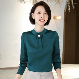 Women's Blouses 2023 Spring herfst mode eenvoudig soild en shirt voor vrouwen zakelijk werk slijtage olstyle style dames blouse tops met lange mouwen