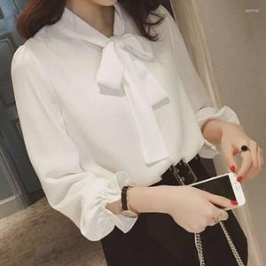 Women's Blouses 2023 Spring herfst tienermeisjes lange mouw boog kraag tops kantoor dame chiffon wit shirt dames blouse shirts