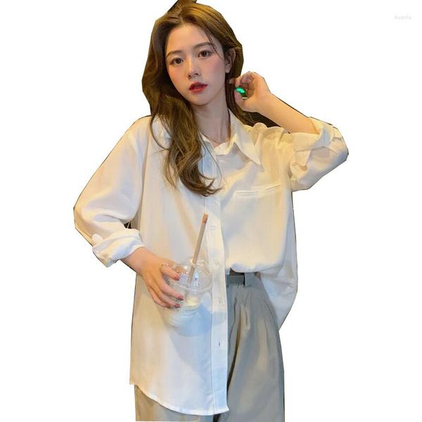 Blouses pour femmes 2023 printemps automne femmes chemises blanc uni ample surdimensionné femmes hauts BF Style coréen Blusas poches CL832