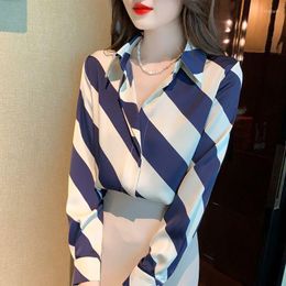 Frauen Blusen 2023 Frühling Mode-Design Gestreiften Bluse Langarm V-ausschnitt Lose Beiläufige Hemd Koreanischen Stil Büro Dame Shirts A34