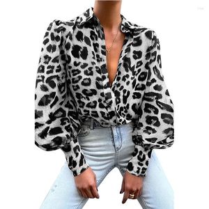 Chemisiers pour femmes 2023 printemps revers femmes chemise simple boutonnage décontracté mode imprimé léopard femme chemises femme haut