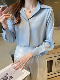 Women's Blouses 2023 Lente zomer hoogwaardige elegante imitatie zijden blouse vrouwen mode lange mouwen satijnen femme stand street shirts