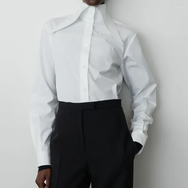 Blouses pour femmes 2023 printemps/été Style minimaliste blanc femmes chemise col pointu manches longues simple boutonnage