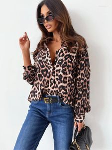 Women's Blouses 2023 Lente zomer vrouwen lange mouw luipaardprint shirts blouse casual streetwear
