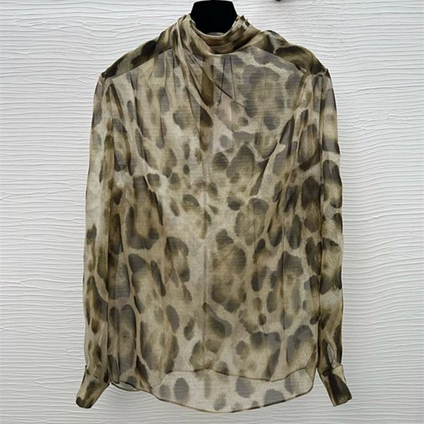 Blusas de mujer 2023 Primavera/Verano Blusa de seda para mujer Ropa de diseñador de alta calidad Camisa con estampado de leopardo para mujer Mulberry Skin-friendly