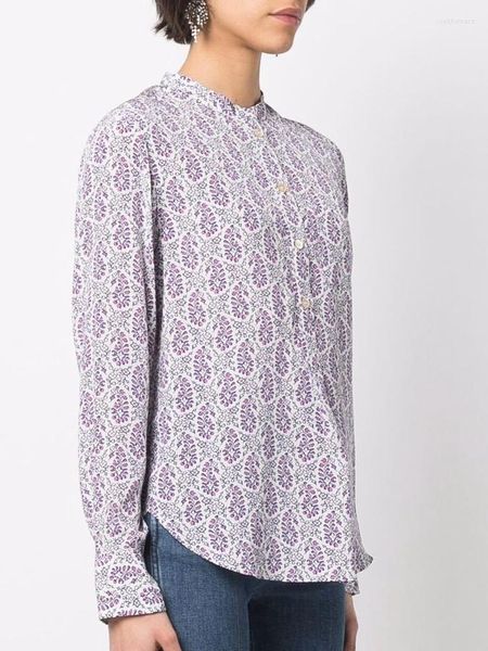 Blusas de mujer 2023 primavera dos colores camisa con cuello alto viscosa mujeres mangas largas