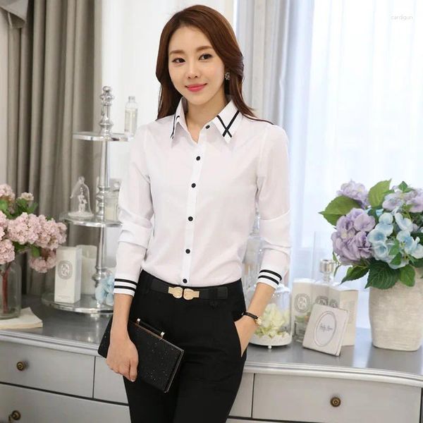 Blouses Femmes 2023 Printemps Chemise Blanche Femmes Corée Style À Manches Longues Chemisier Droit Lâche Dames Top Robe Chemises Vêtements De Travail