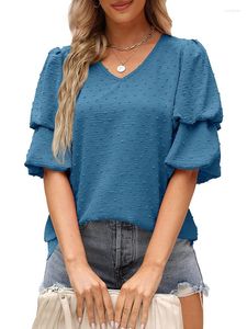 Women's Blouses 2023 Summer Chiffon for Women Fashion V Neck Lantern Sleeve Plus Size Casual Tops Elegant Office Work Lady Shirts