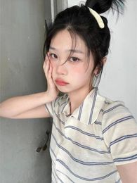 Blusas de Mujer 2023 verano coreano Vintage rayas camisa de Mujer Casual blusa Simple todo fósforo Y2k Turn Down Collar Blusas Mujer De Moda