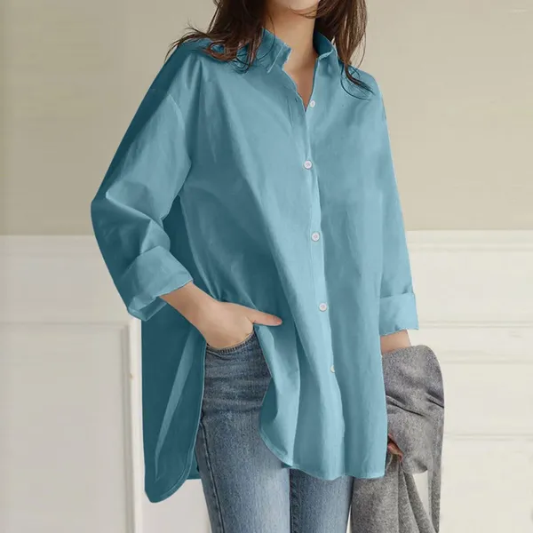 Blouses Femmes 2023 Été À Manches Longues Chemise Boutonnée Femmes Coréenne Solide Chemises Oversize Blouse Lâche Bureau Lady Tops Et Plus Taille