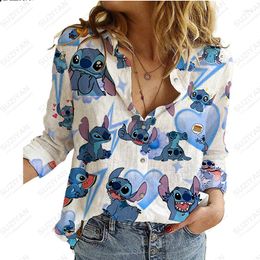 Women's Blouses 2023 Zomer Summer lange mouw shirt Stitch 3D bedrukte knop vest staat Temperament Casual Street los