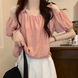 Vrouwen Blouses 2023 Zomer Bladerdeeg Mouw Off Shoulder Shirts Voor Vrouwen Losse Slash Hals Wit Shirt Elegante Casual Vintage sexy Tops Blusas