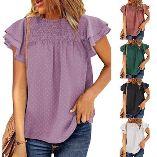 Blouses pour femmes 2023 T-shirts de mode féminine d'été Tops Couleur solide décontractée manches courtes en mousseline de soie
