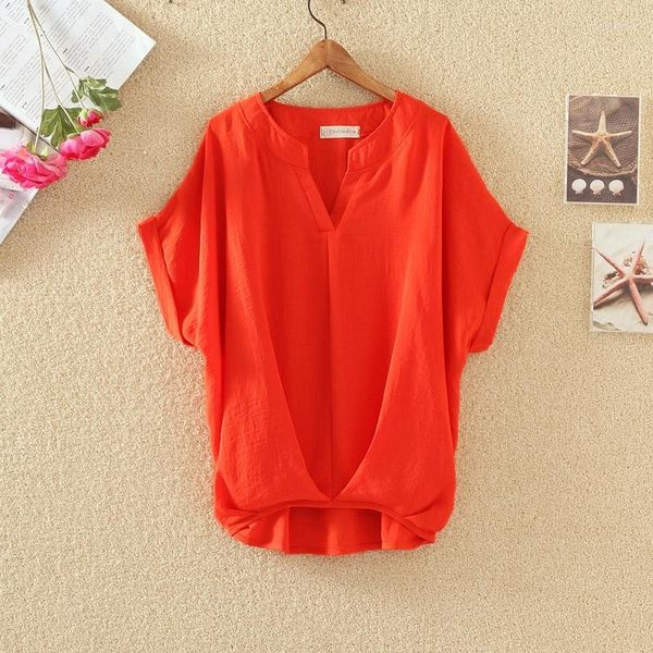 Blusas de mujer 2023, camisas de verano para mujer, blusa informal de gasa blanca con cuello en V, blusa holgada de manga corta de murciélago, Camisa femenina para mujer