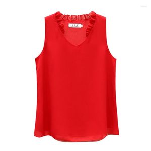 Women's Blousses 2023 Top dames blouse modemerk mouwloze zomer chiffon shirt pure v-neck casual plus size 4xl losse vrouw