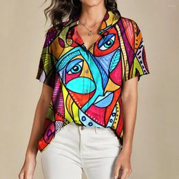 Femmes Blouses 2023 Femmes Shirs 3d Artistique Visage Imprimer Blouse D'été À Manches Courtes Tops T-shirts De Mode Dame Surdimensionné Chemises Femmes