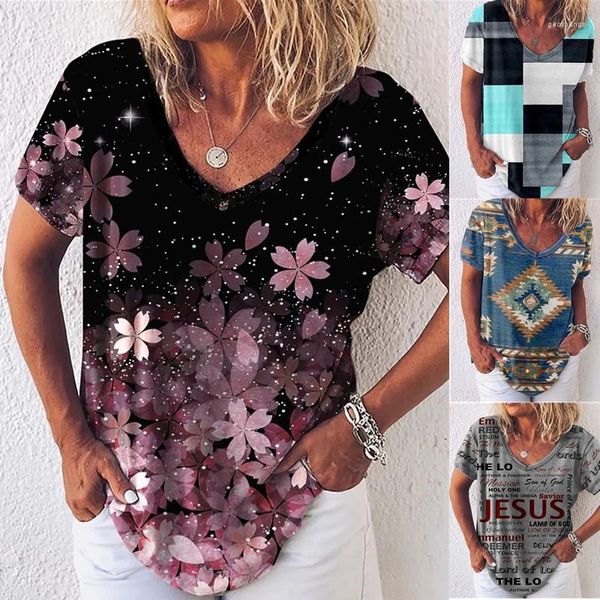 Blouses Femmes 2023 T-shirts pour femmes Mode Thème Floral T-shirt Plantes T-shirts Vêtements d'été Basique Femme Tops 3D Imprimer Pull Lâche