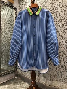 Women's Blouses 2023 Women Fashion Lantern Long Sleeve Sexy Casual Color Matching Rapel Striped Mid-Length Top Shirt 0223