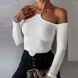 Blouses Femmes 2023 Femmes Pull Casual Chaîne Halter Manches Longues Tops Automne Sexy Épaule Slim Élégant Solide Streetwear Chic