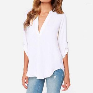 Dames Blouses 2023 Dames Shirts Zomer Herfst Casual V-hals Chiffon Tops En Lange Mouwen Zwart Wit Dames