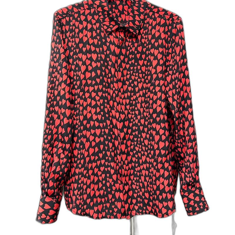 2023 Runway  Women's Silk polka dot blouse with Turndown Collar and Long Sleeves - Casual, Loose Fit for Office and Fashionable Ladies