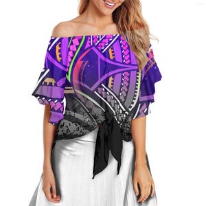 Damesblouses 2023 damesl tattoo print etnische stijl off schouder dames shirt polynesië elegante flare mouw stijlvolle zachte vintage