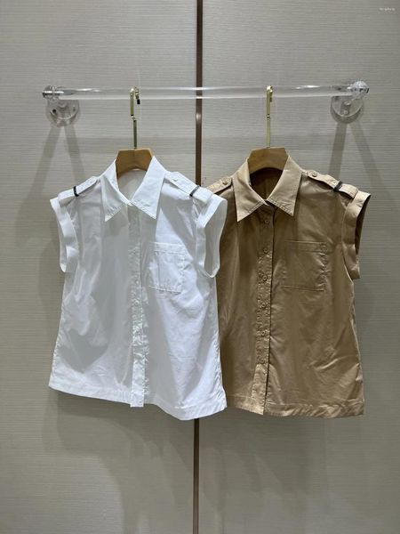 Blusas de mujer 2023¡Primavera y verano decoración de cadena de cuentas Camisa de algodón de estilo corto con solapa de manga corta! Diseña algo lleno de informalidad