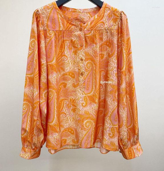 Blouses pour femmes 2023SS femme mode Paisley imprimé chemisier en soie col rond surdimensionné hauts doux lisse chemise de haute qualité