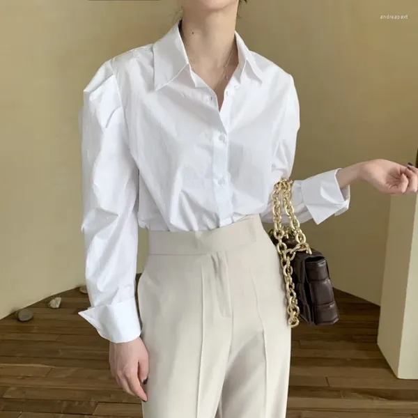 Blouses pour femmes 2024 Automne Coréen Chic Casual Manches longues Col rabattu Chemises blanches pour femmes Basic Classic Office Lady Blouse Tops