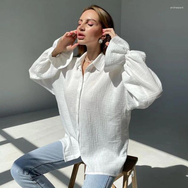 Blouses pour femmes 2024 automne chemises mode manches évasées à manches longues tout coton banlieue blanc Blouse femmes