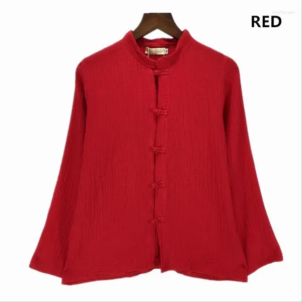 Blouses pour femmes 2024 Automne Femmes Cotton Linen Blouse Tops Style Chinese Style Long Sleeve Dames Camisetas Mujer Blusas Camisa