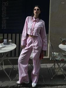 Blouses pour femmes 2024 Bazaleas Fashion Couptage Piping Pink Crop Shirt Store Pocket officiel