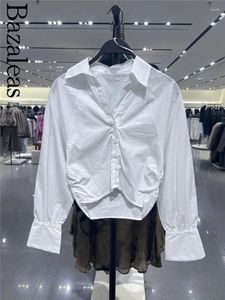 Blouses féminines 2024 Bazaleas Store Officiel à manches longues Crop-top élégants chemises recadrées et chemise bouton blanche