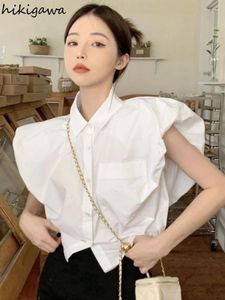 Blouses des femmes 2024 Blusas de Mujer sans manches blanches Blouse Femmes Crop Tops Collous Collier de mode Chemises Tempérament Summer
