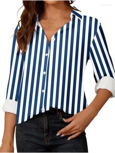 Blouses Femmes 2024 Casual Femmes Stripe Plaid Imprimer Boutons Lâche Shirts Tops Printemps Automne Élégant Revers À Manches Longues Bureau Lady Blouse