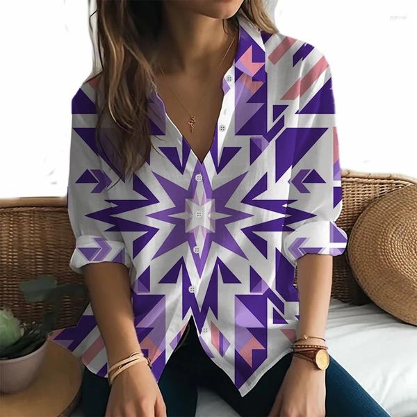 Blouses pour femmes 2024 mode tout-match chemise à manches longues tempérament coloré imprimé 3D fête de bureau